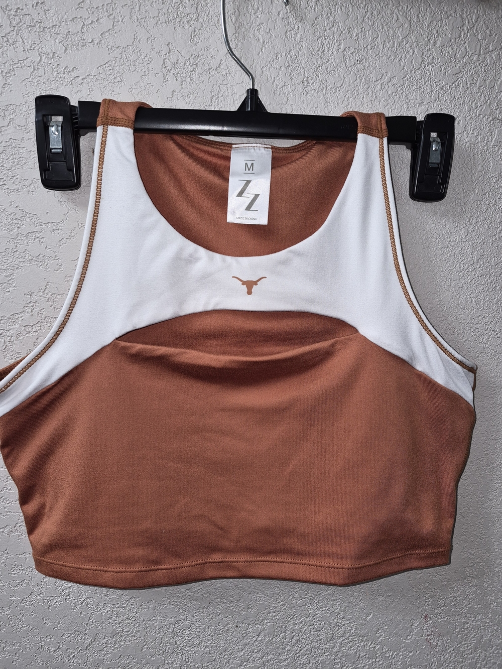 Longhorn Women’s Colorblock Sports Crop Top - Burnt Orange/White, M
